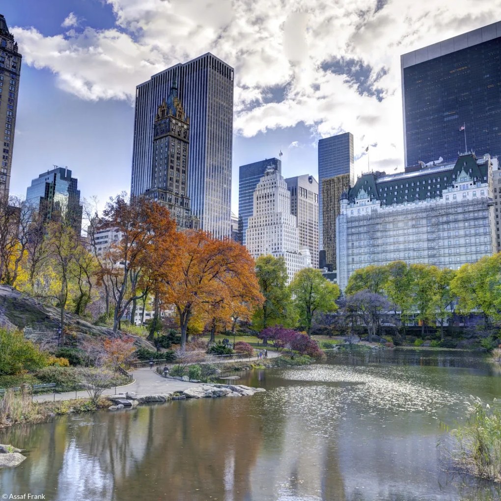 Poszter 20x20cm Tó a Central Parkban Manhattan panorámával, Assaf Frank