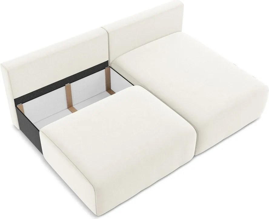 Krémszínű bársony kinyitható-tárolóhelyes sarokkanapé (jobb oldali-heverő résszel) Kalena – Makamii