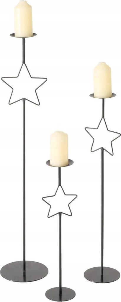 Gyertyatartó Fém Fekete 3 Db-os Gyertyatartó Szett 54,5 99,5cm Csillag