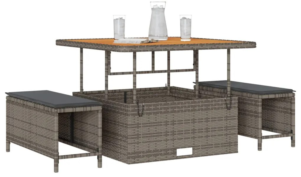 Kert étkező szett Szürke Poli rattan