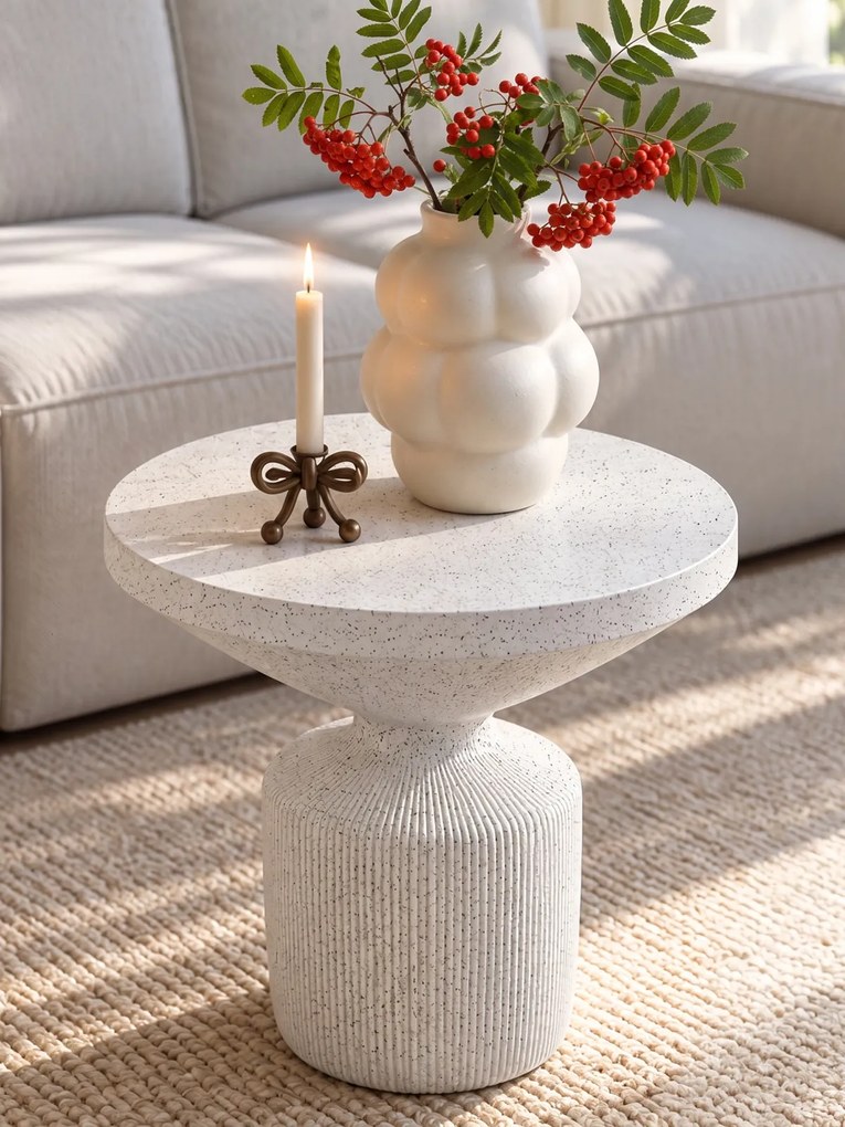 Sintro kerek dohányzóasztal 54 cm - fehér terrazzo