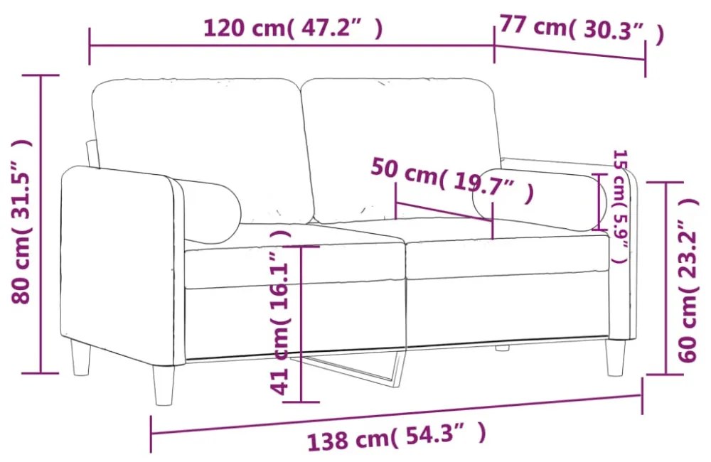 2 személyes fekete bársony kanapé díszpárnákkal 120 cm