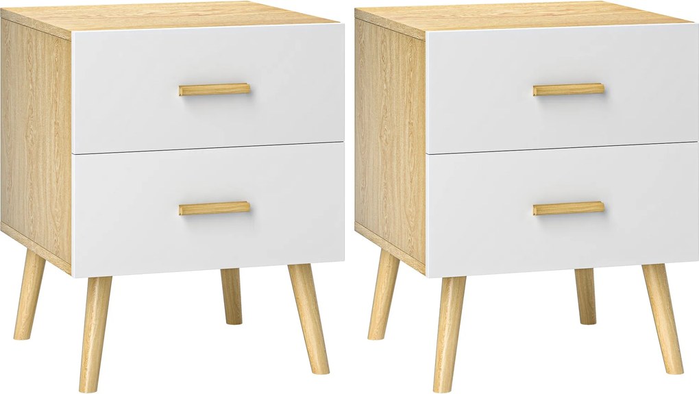 HOMCOM 2 darabos Éjjeli Szekrény Váróasztal Fiókokkal és Bambusz Fogantyúkkal, Tölgy | Aosom
