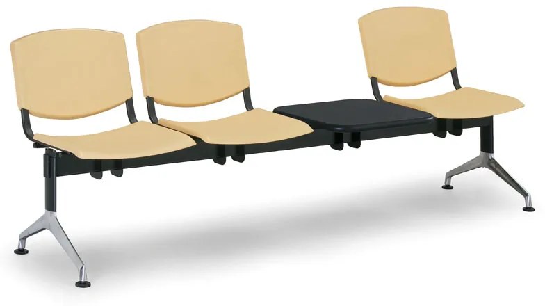 Design műanyag pad, 3 üléses + asztal, fekete