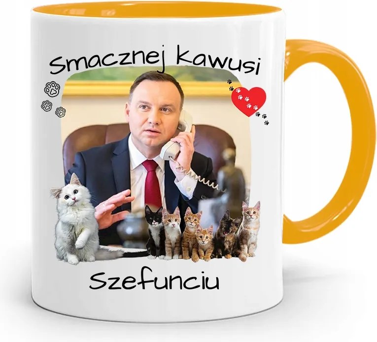 Duda András Sárga Elnöki Bögre Nyomtatott Mintával