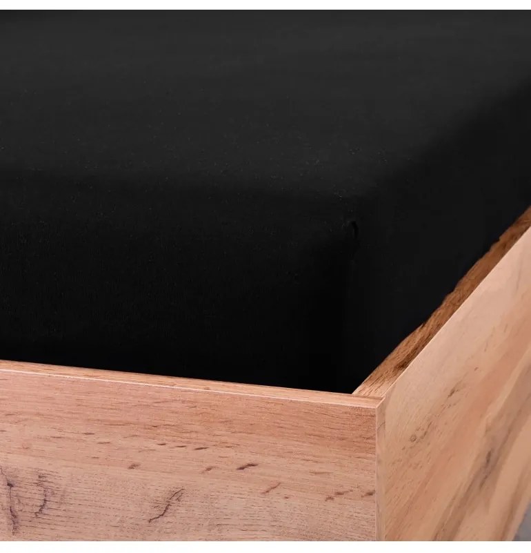 EMI fekete 100% pamutjersey gumis lepedő, 200x220-as lap