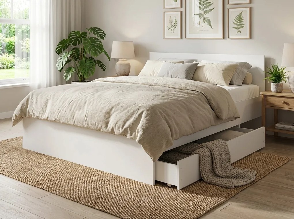 Ágy ELISA 140 x 200 cm, fehér Ágyrács: Léces ágyrács, Matrac: Deluxe 10 cm matrac