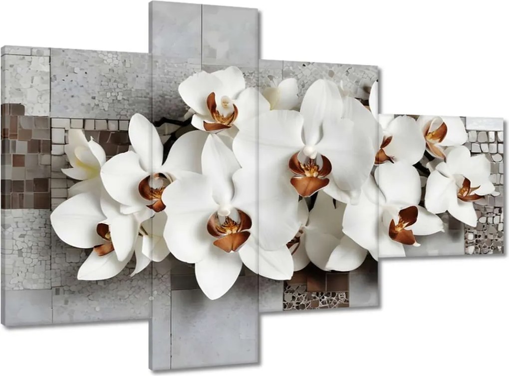 Vászonkép 100x70 Fehér orchideák és mozaik