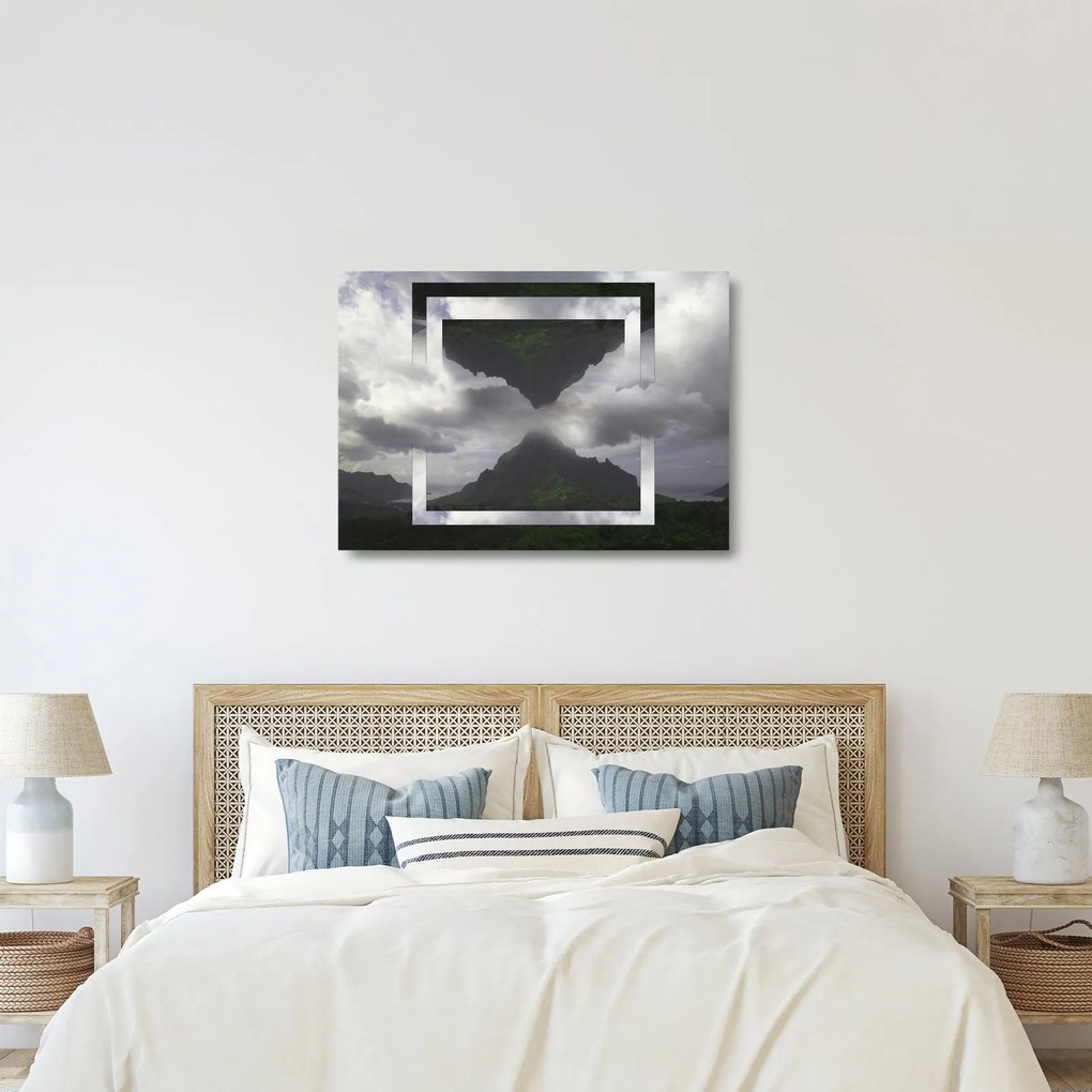 Kép - Hegyek Izlandon, geometrikus kollázs (üvegen) (70x50 cm)