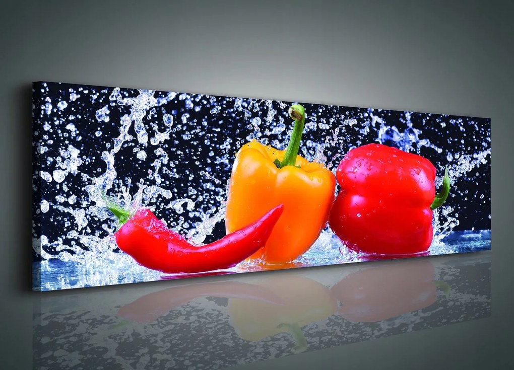 Vászonkép 145x45 Frissesség energia dinamika fröccs víz paprika színes világos