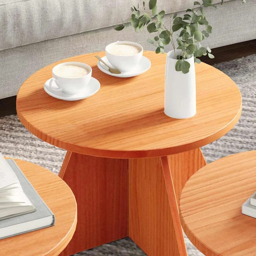 Dohányzóasztal 3 pcs Viaszbarna 49 x 49 x 30 cm Tömör fenyőfa