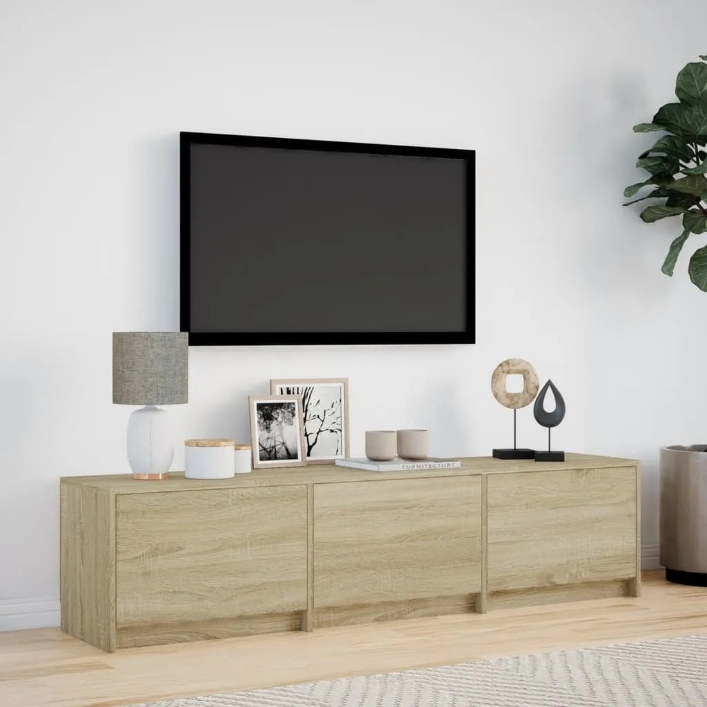 sonoma tölgy színű szerelt fa TV-szekrény LED-del 165x34x40 cm