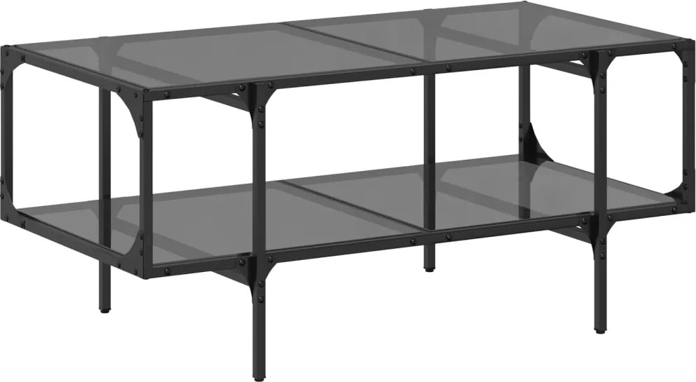 vidaXL acél dohányzóasztal fekete üveglappal 98,5 x 50 x 45 cm