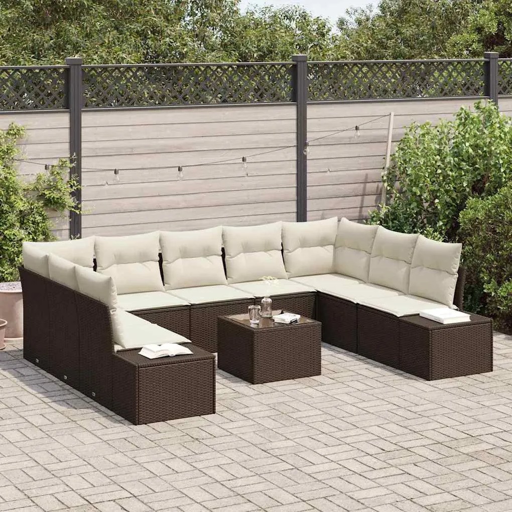 Kerti Kanapé Szett 10 pcs Barna és krémszínű 289 x 209 x 85 cm