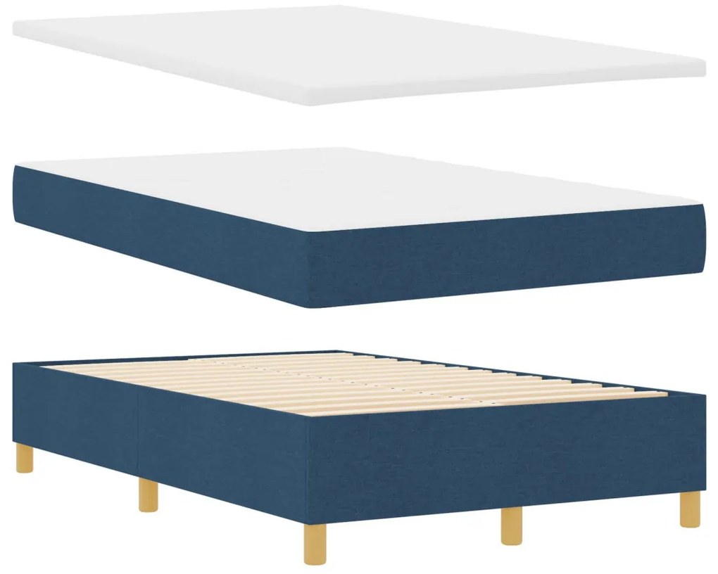 Box Spring Ágy Matraccal és Padlóval Kék 120x190 cm Szövet