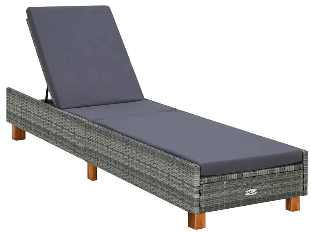 Szürke polyrattan napozóágy párnával