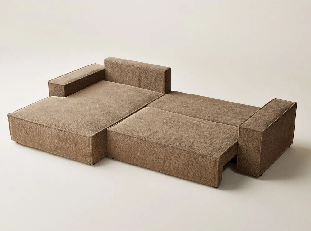 Világosbarna zsenília kinyitható-tárolóhelyes sarokkanapé (bal oldali-heverő résszel) Maze – Maison de Rêve