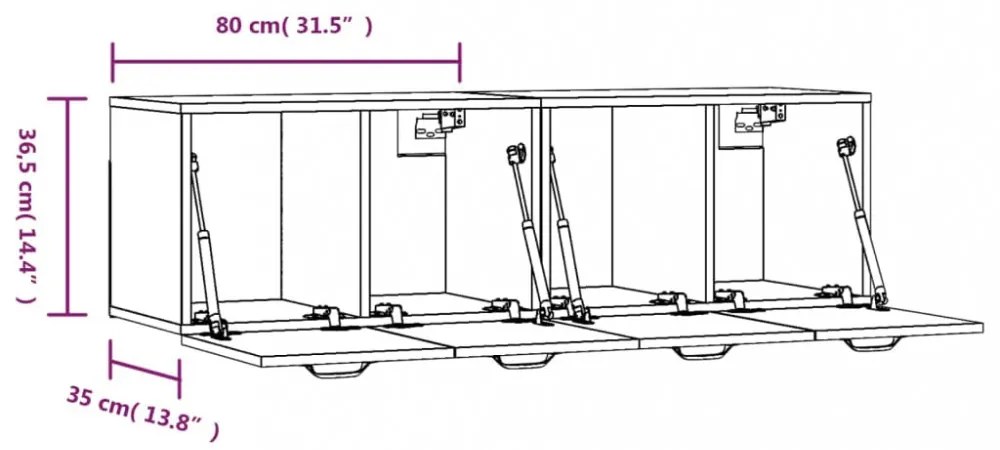 2 db betonszürke szerelt fa faliszekrény 80 x 35 x 36,5 cm