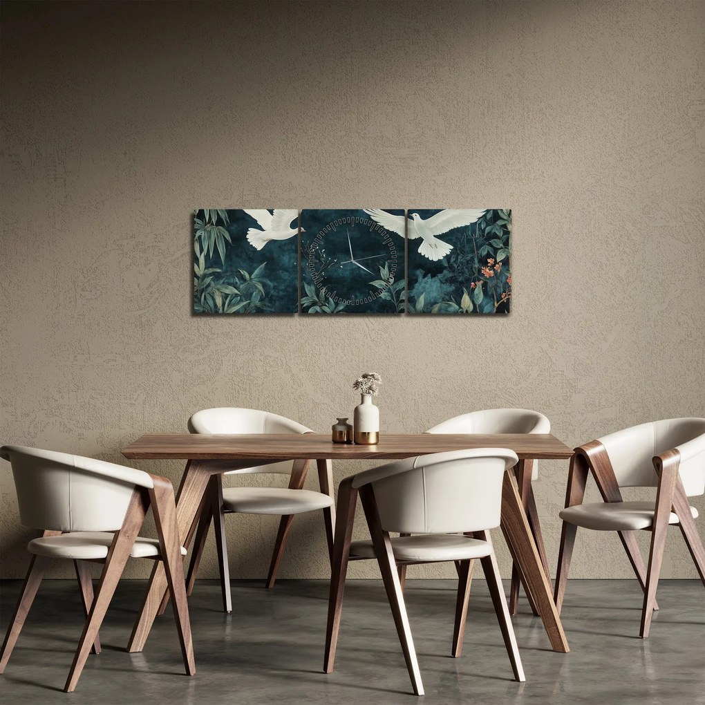 Kép - Két galamb (órával) (90x30 cm)