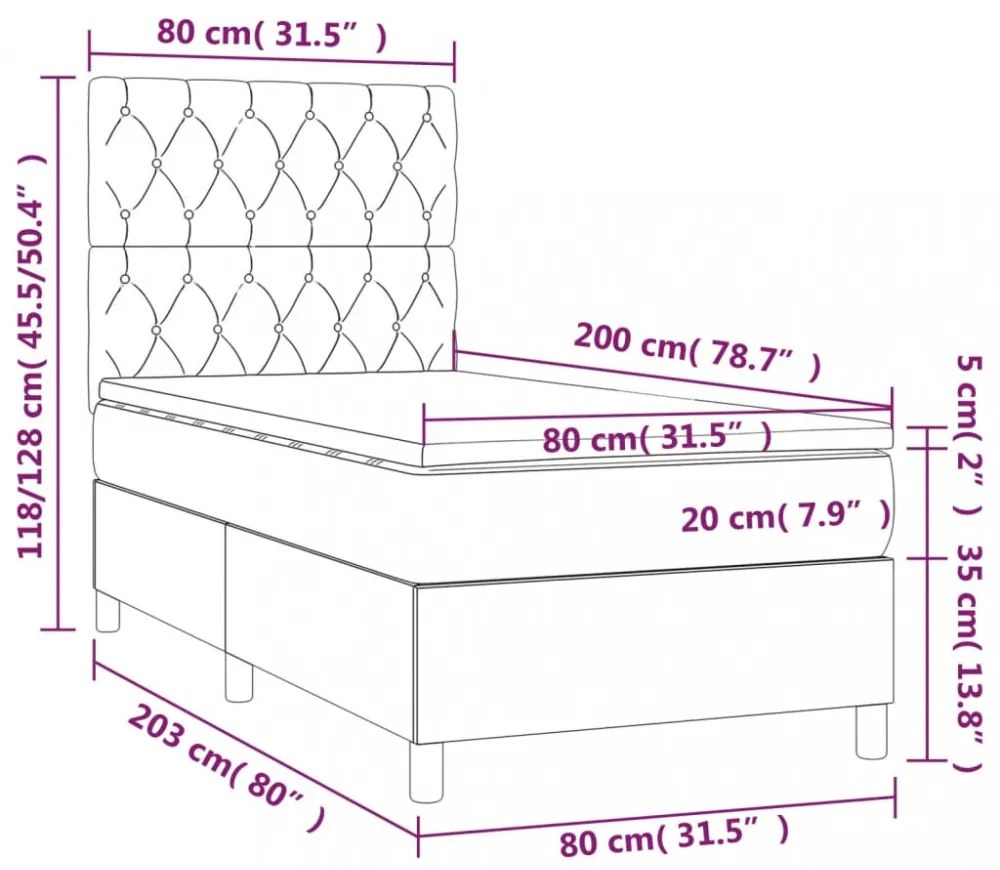 krémszínű szövet rugós és LED-es ágy matraccal 80 x 200 cm