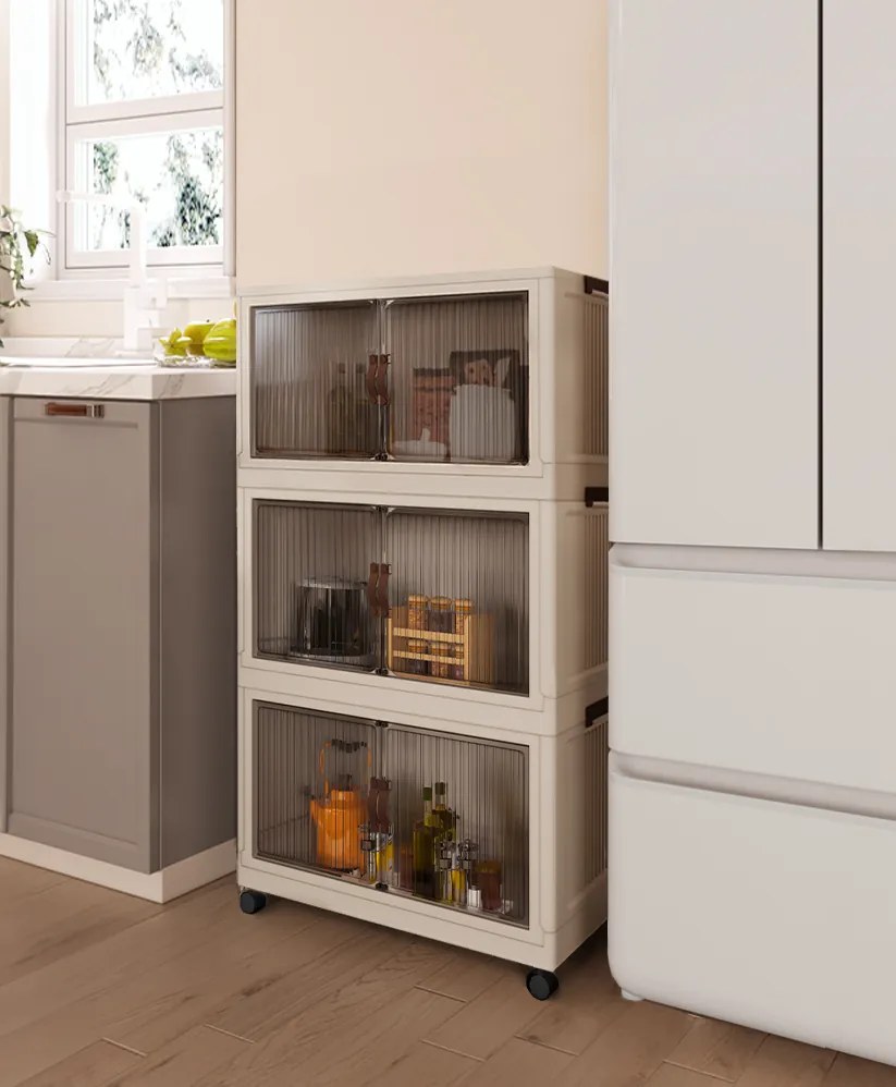 Összecsukható szekrény, fehér/barna, műanyag, POSA TYP 2