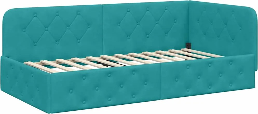 vidaXL Sarokágy keret fejtámlával Türkiz 90 x 200 cm Bársony