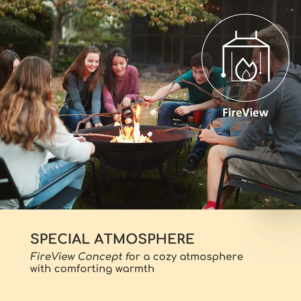 Blumfeldt Pentos, 2 az 1-ben tűzrakóhely és grill, Ø 73 cm, szikrák elleni védelem, Ø 60 cm grill, fekete