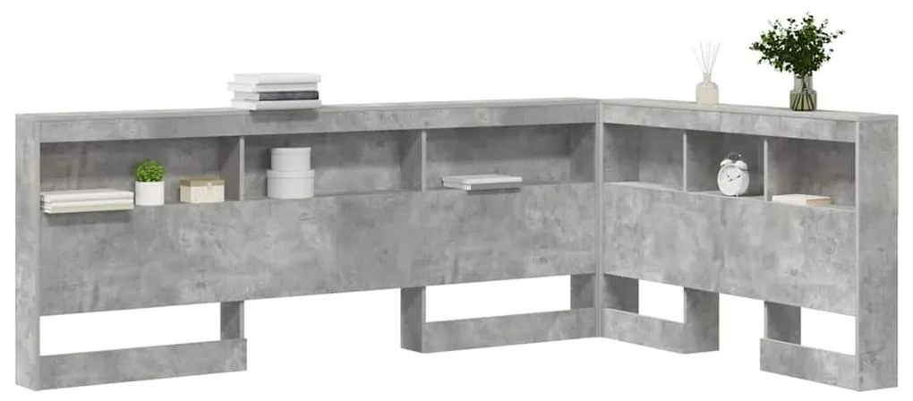 Tároló fejtámla polcokkal tárolóval Beton szürke 120 cm Faanyag