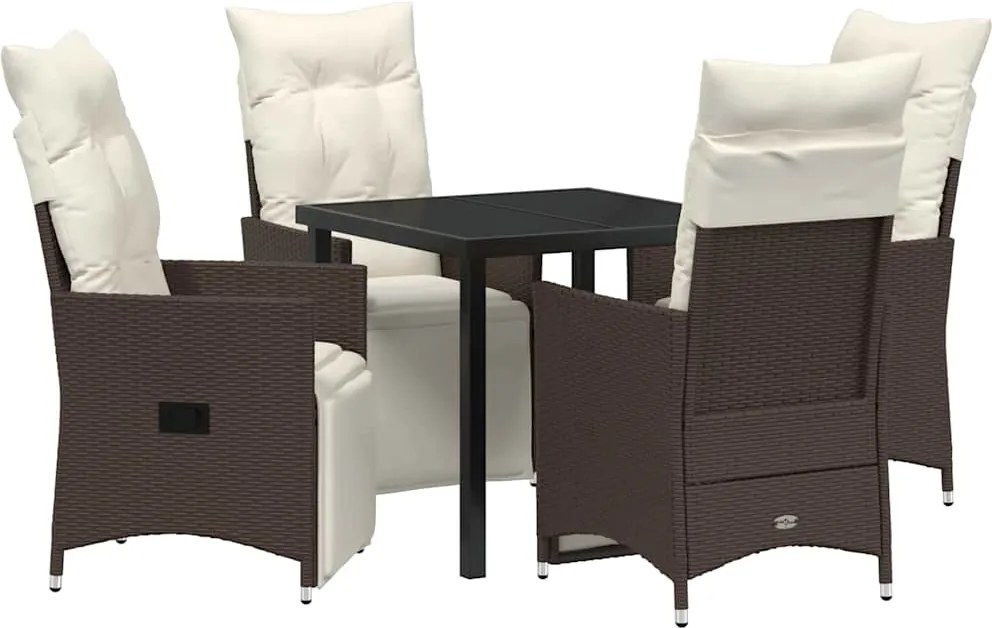 vidaXL Kert étkező szett párnával 5 pcs Barna polirattan
