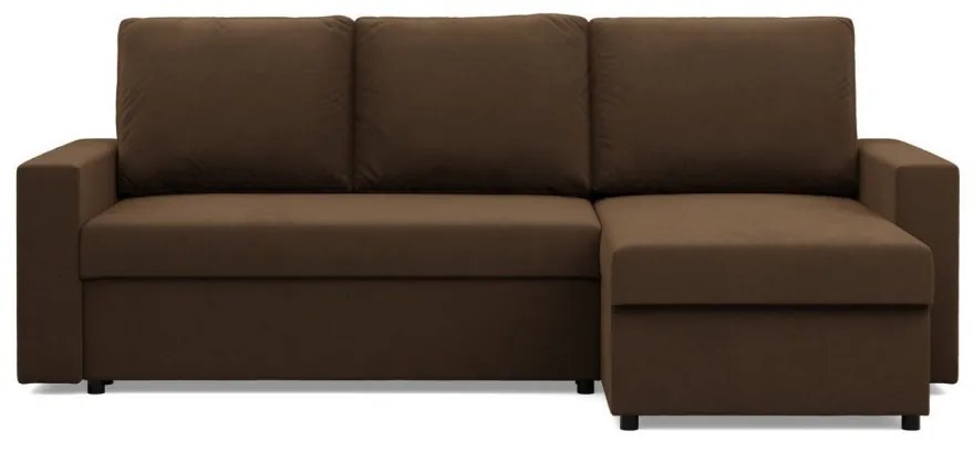 Zeus sarokkanapé, 2 ágyneműtartóval, egyenes kartámasz, szövet anyag, univerzális oldal, bonell töltet, barna