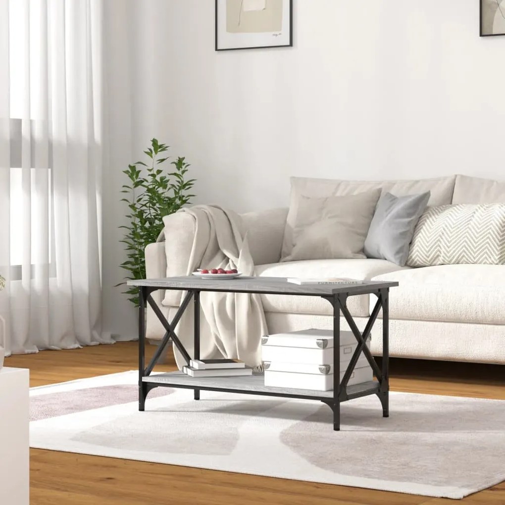 szürke sonoma szerelt fa és vas dohányzóasztal 80 x 45 x 45 cm