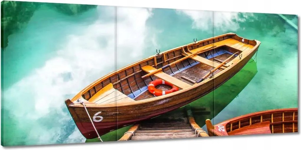 Vászonkép 150x70 Csónak a hegyi tavon