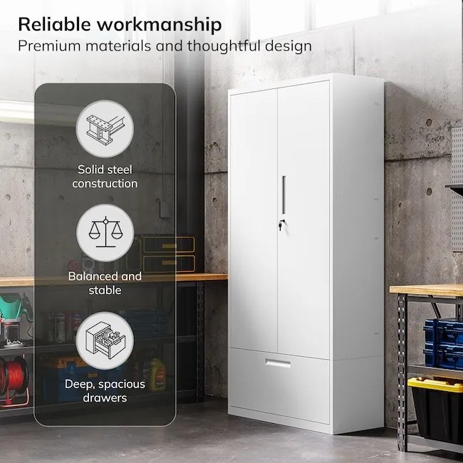 Moduláris többfunkciós fém szekrény fiókkal fehér MEGAN 1850 x 900 x 400 mm