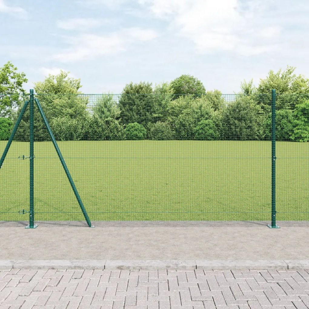Hegesztett Huzalkerítés 7 Flenndelt Oszloppal Zöld 1,2 x 10 m Acél