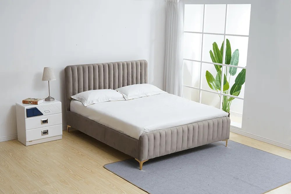 Ágy, szürkésbarna Taupe/gold arany króm, 160x200, KAISA