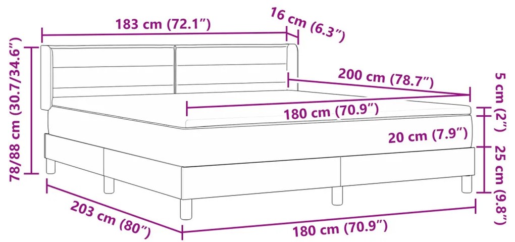 Boxspringágy Matrac, sötétszürke, 180 x 200 cm, szövet