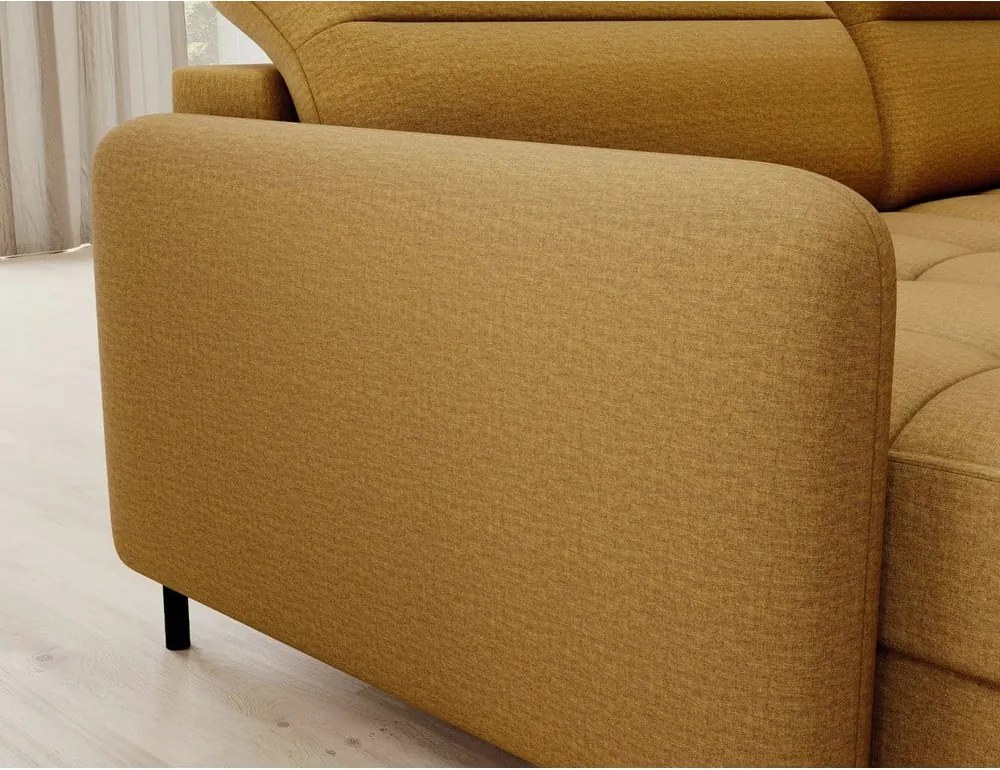 Sárga bársony kinyitható-tárolóhelyes sarokkanapé (jobb oldali-U alakú) Berrto – ELTAP