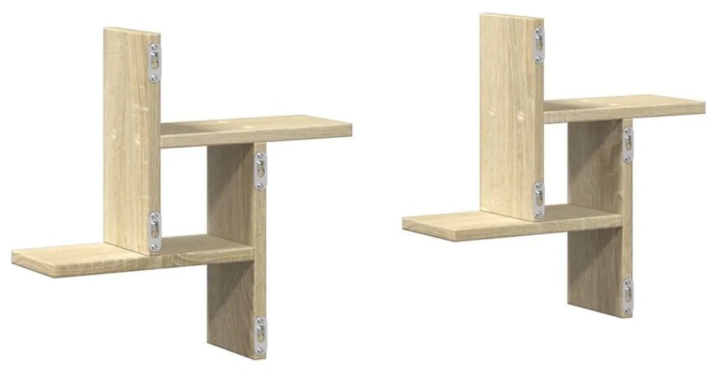 2 db sonoma tölgy színű szerelt fa fali polc 38 x 12 x 38 cm