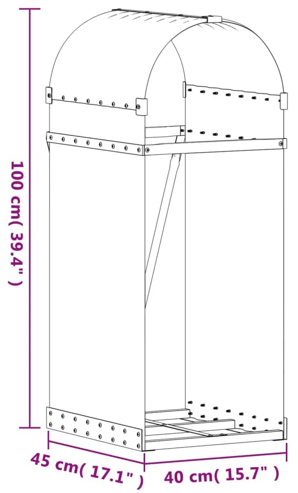 antracit színű horganyzott acél fatörzstartó 40 x 45 x 100 cm