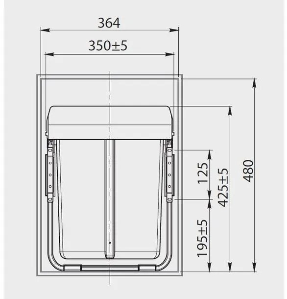 Hulladékgyűjtő GTV Practi Eco 400, szelektív, manuális működés, 300mm-es elembe, lágy záródás, 2x10+20 L edénnyel, fedéllel