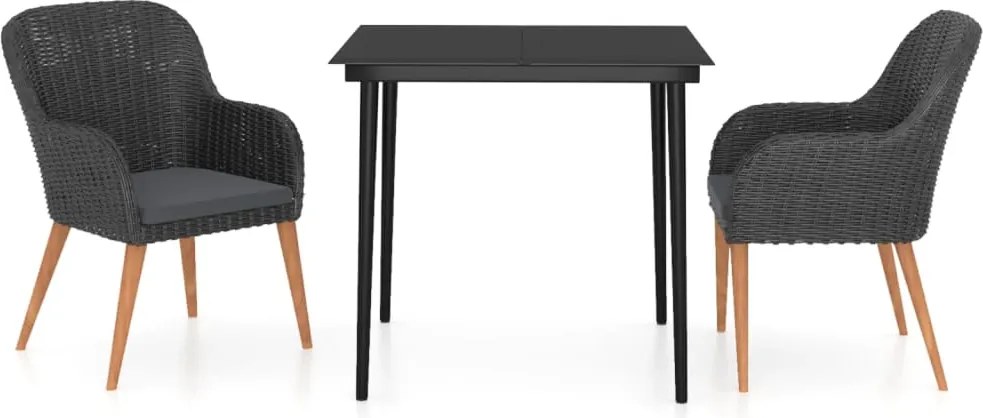 vidaXL 3 részes fekete kerti étkezőgarnitúra párnákkal