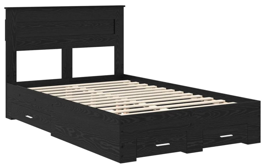 vidaXL Ágykeret fejtámlával fiókkal Fekete tölgy 120 x 190 cm Faanyag