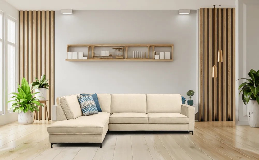 Széthúzható ülőgarnitúra, krémszínű, balos, ERMON ROH