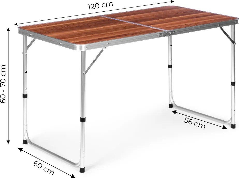 Kerti asztal, MultiGarden GMFC-FY12060, barna, 120 x 60 cm, összecsukható, állítható magasság (60–70 cm), hordfogantyúval, teherbírás: 50 kg