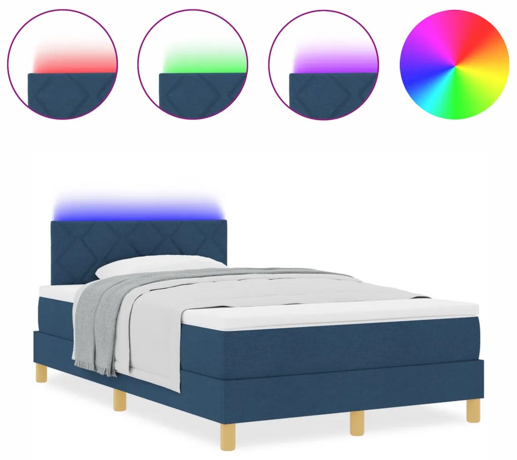 Box Spring Ágy Matraccal és LED Éjféli Kék 120x200 cm szövet