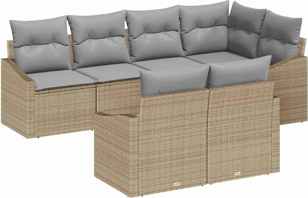 vidaXL Kanapé Szett párnával 7 pcs Bézs polirattan