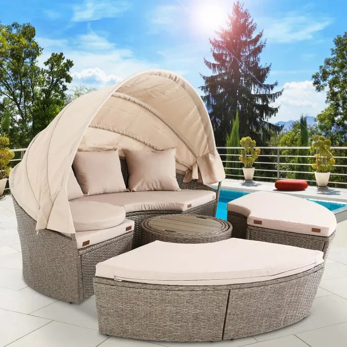 Deuba Rattan kerti ágy LAZY Ø185 cm - krém