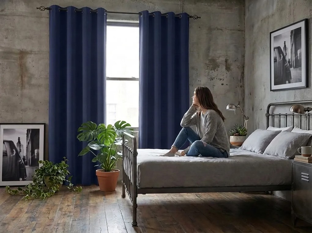 Függöny OXFORD LIGHT 140x250 cm, sötétkék Felfüggesztés: Fém gyűrűk