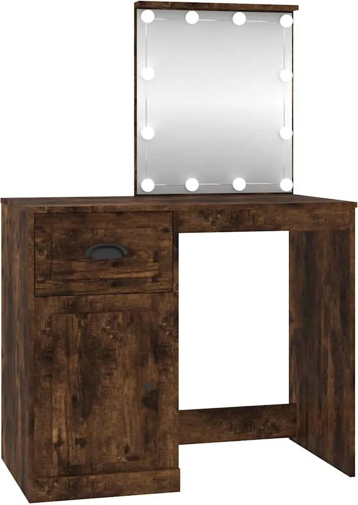 vidaXL füstös tölgy színű szerelt fa LED-es pipereasztal 90x50x132,5cm