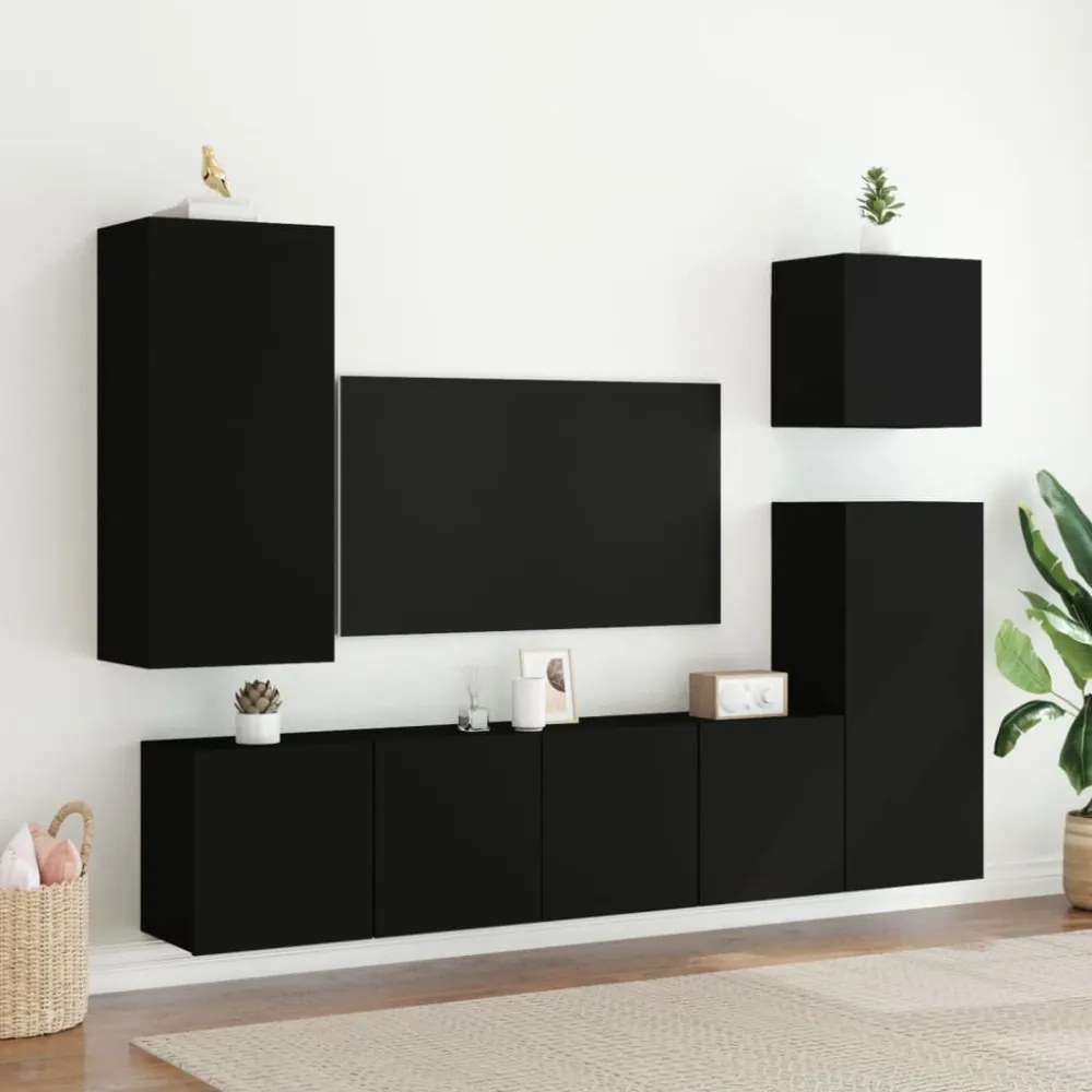 2 db fekete falra szerelhető TV-szekrény 80 x 30 x 41 cm